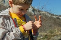 Young boy playing outside