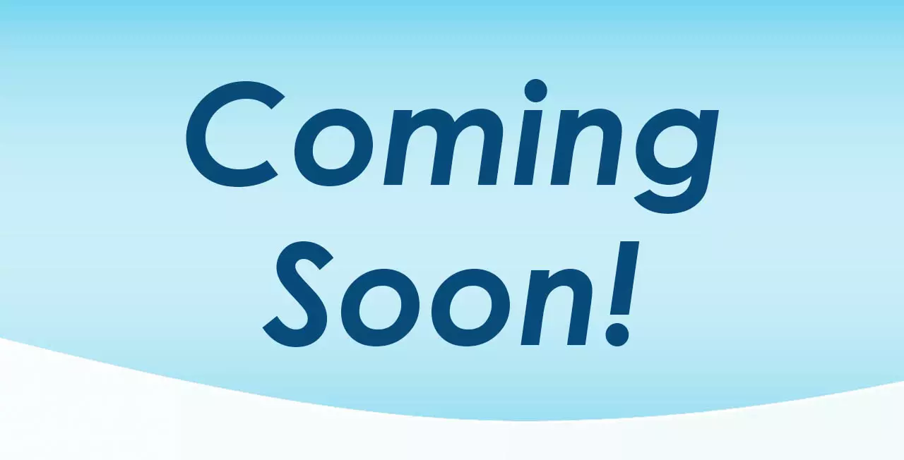 Coming soon banner of words on winter landscape background