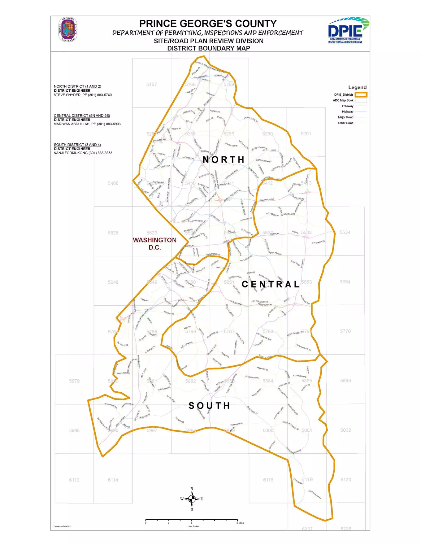 District Boundary Map, Prince George's County, North, Central, South