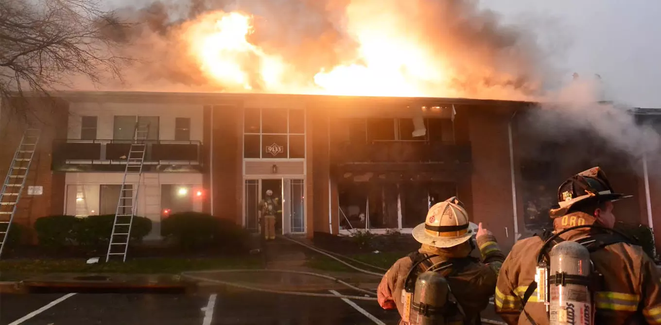 Apartment building on fire