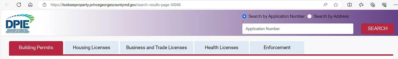 LookSee, a tool for viewing the status of a permit in Momentum, insert permit number or property address to search