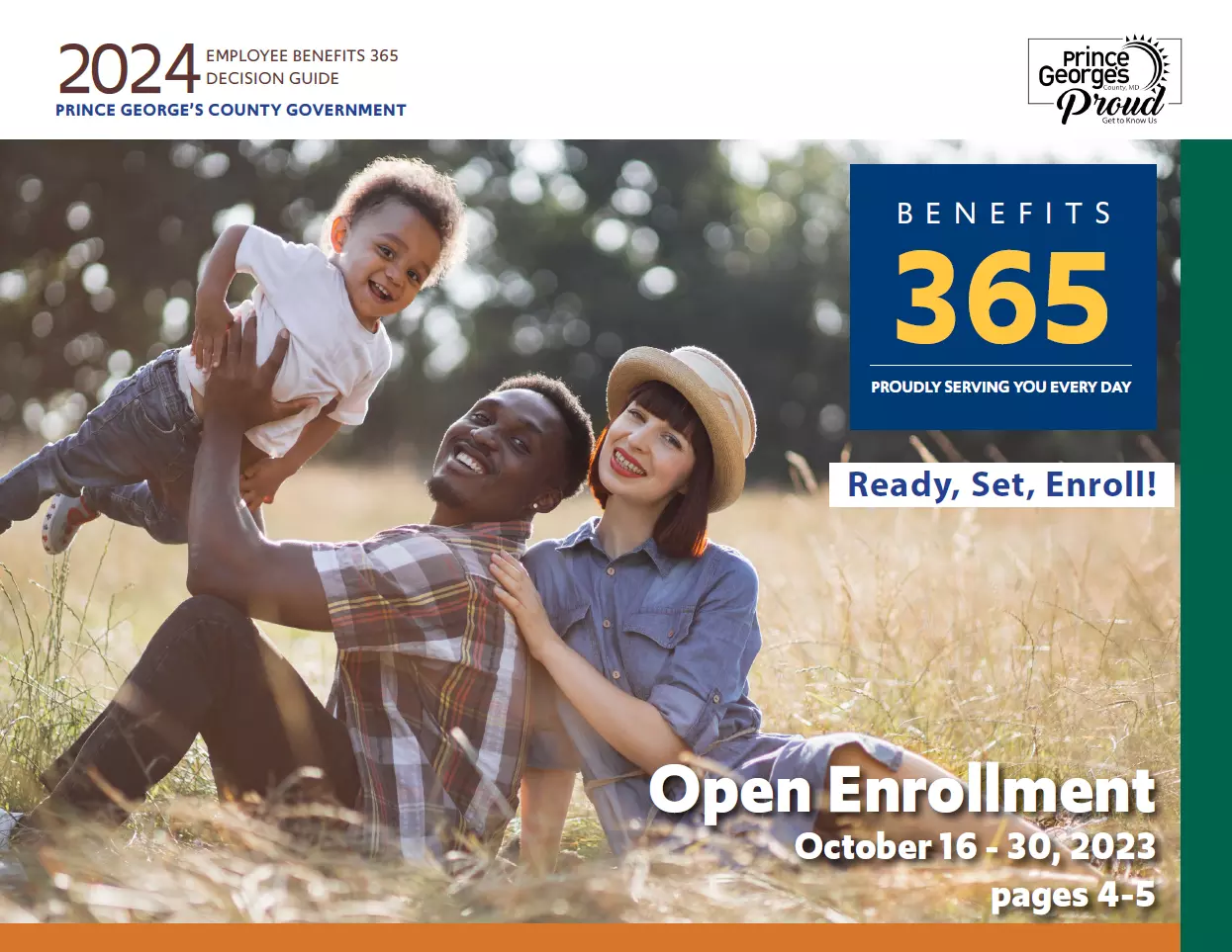 Open Enrollment 2024 - Benefits Guide Cover - multiracial family in a field