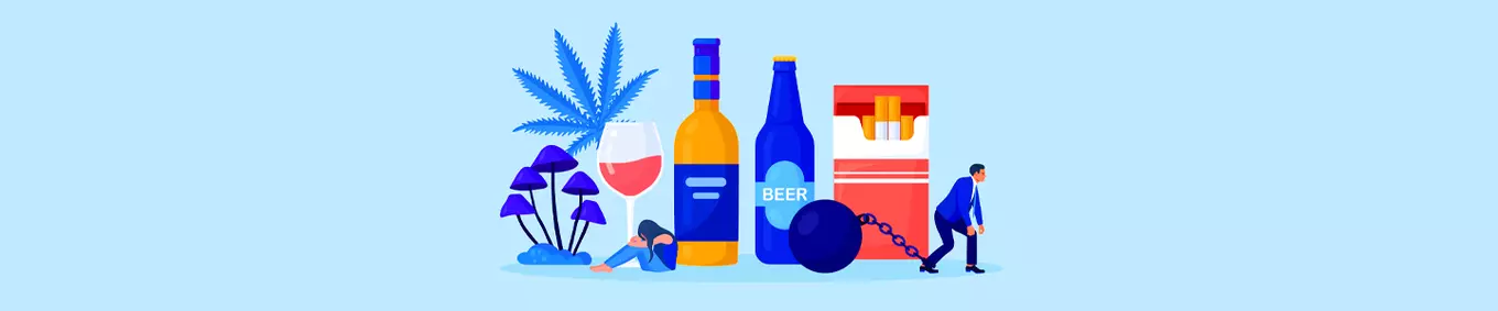 A graphic image of art displaying alcohol & drug abuse