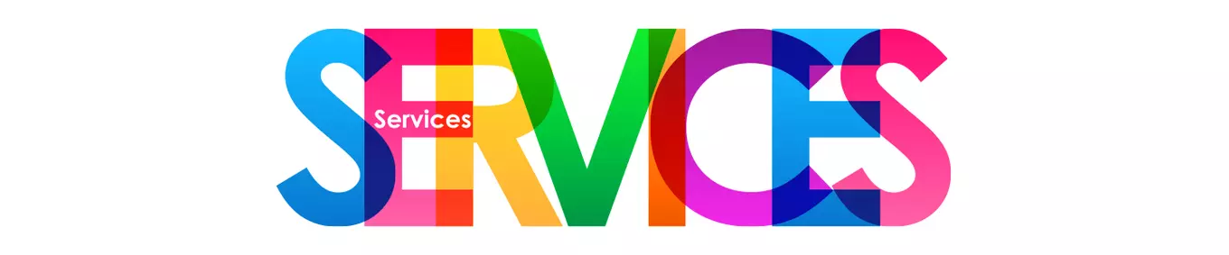 A photo of the word services in a colorful display of typography.
