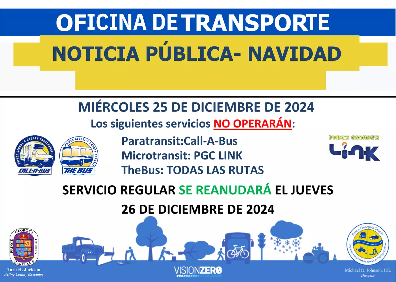 Public Notice in Spanish for Winter Holiday Closures 