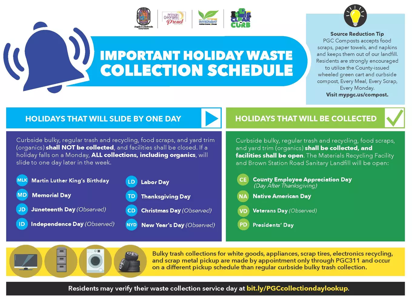 Graphic with holiday waste collection dates