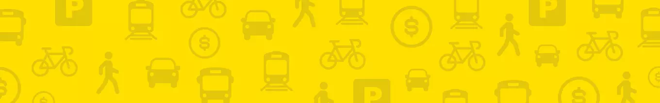 Image of different types of transportation options. Walking, driving in a car, bicycling, riding a bus and more.