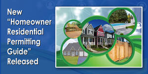 New Homeowner Residential Permitting Guide Released showing 5 examples of permits needed deck, driveway, single-family dwelling, pool, and fence