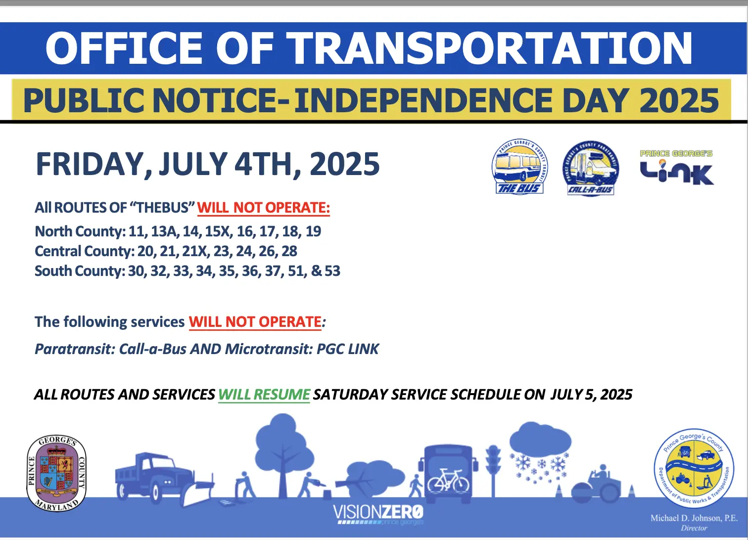 July 4th Public Notice for Transit Closures