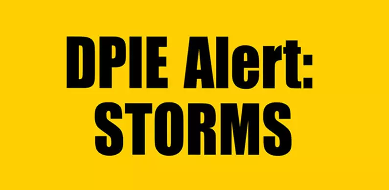 DPIE Alert: STORMS on yellow banner