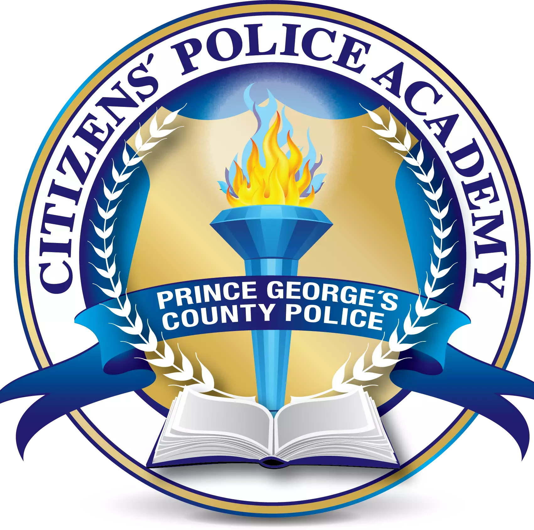 Prince George's County Citizen's Police Academy Logo.  A burning torch in the middle of a circle.